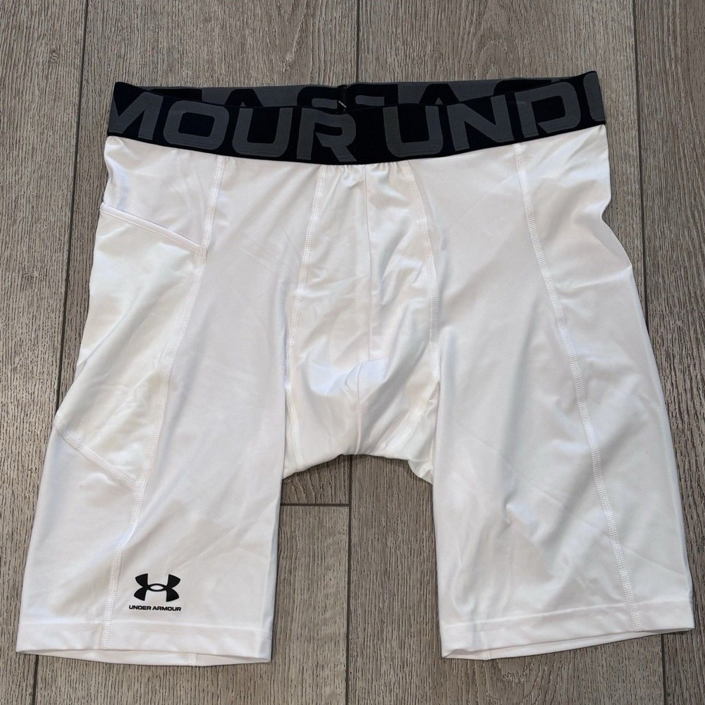 Under Armour UA HeatGear Armour‎ Compression Long Shorts Mens XL White 1361602